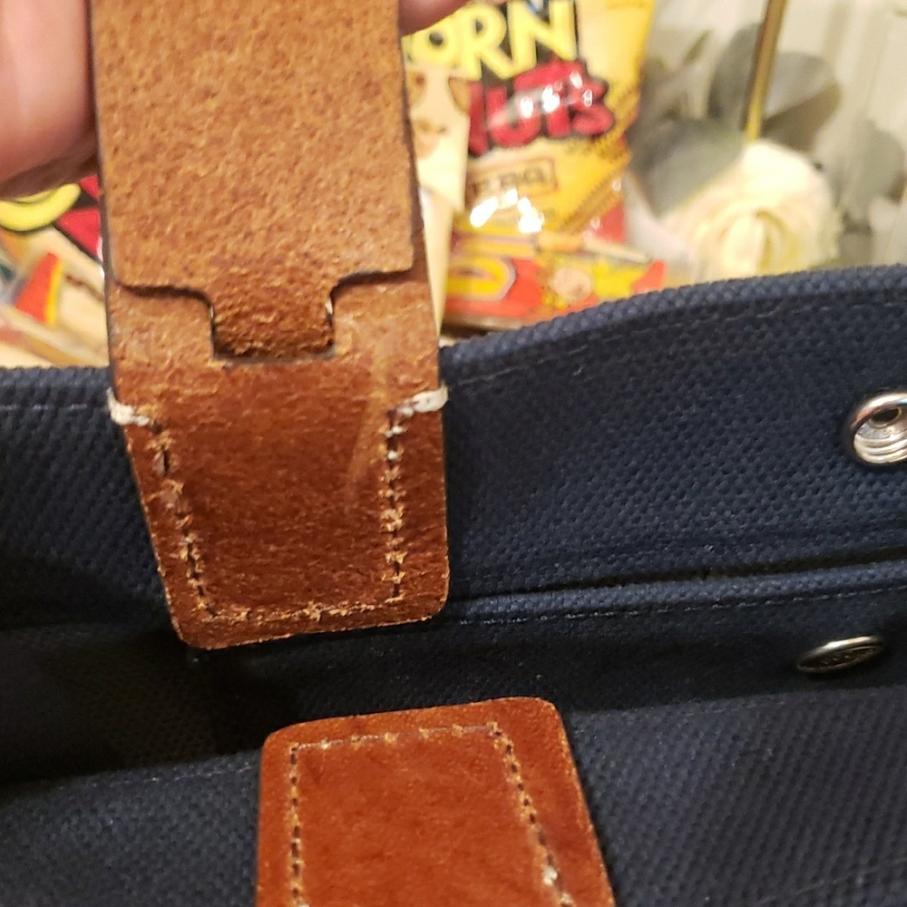 Dooney & Bourke Navy Canvas Tote with Brown Leather Handles - Picture 6 of 17